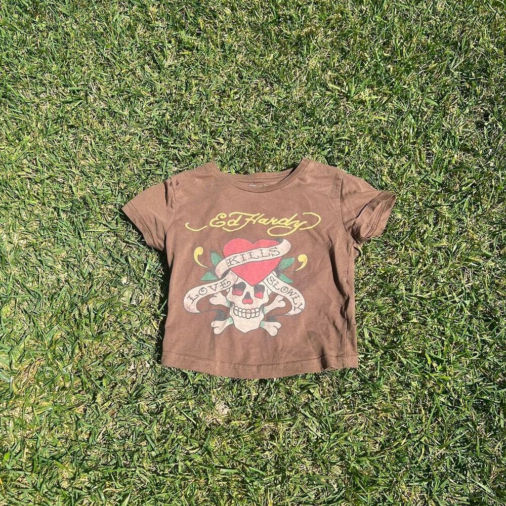 Ed Hardy Baby tee women’s size S Small brown